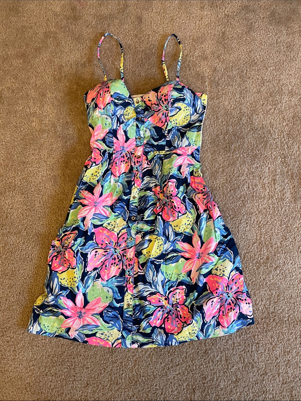 Lilly Pulitzer Navy Dress with Pink, Lime & Blue Floral Print